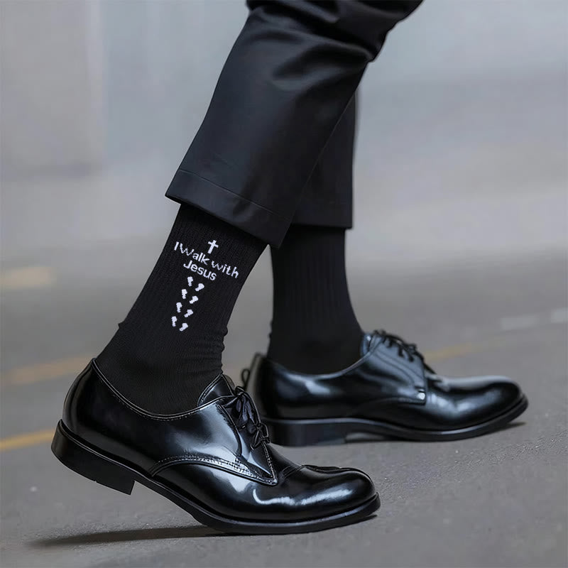 Calzini unisex bicolore con scritta "Cammina con Gesù" Christianartworkshop - Nero - 10 paia - image 0