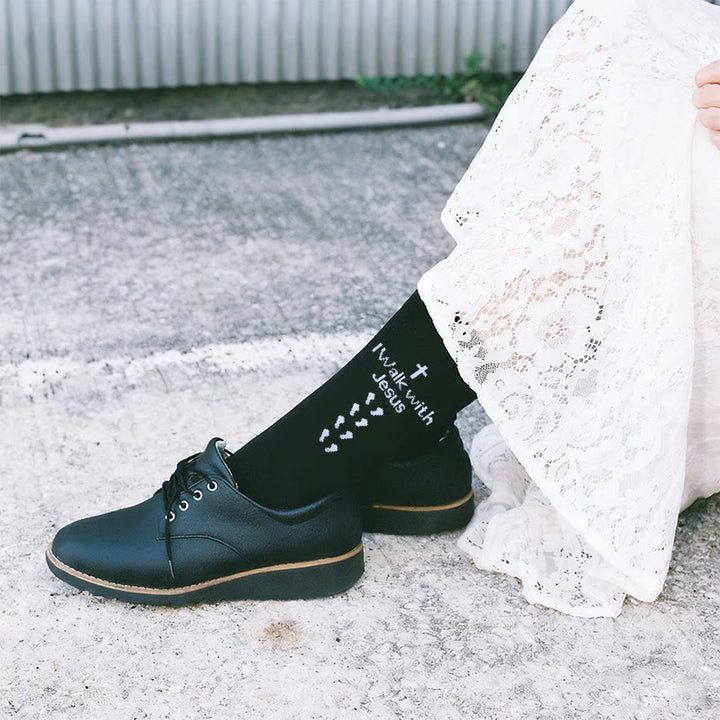 Calzini unisex bicolore con scritta "Cammina con Gesù" Christianartworkshop - image 2