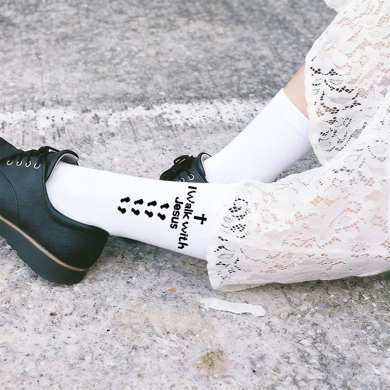 Calzini unisex bicolore con scritta "Cammina con Gesù" Christianartworkshop - image 5