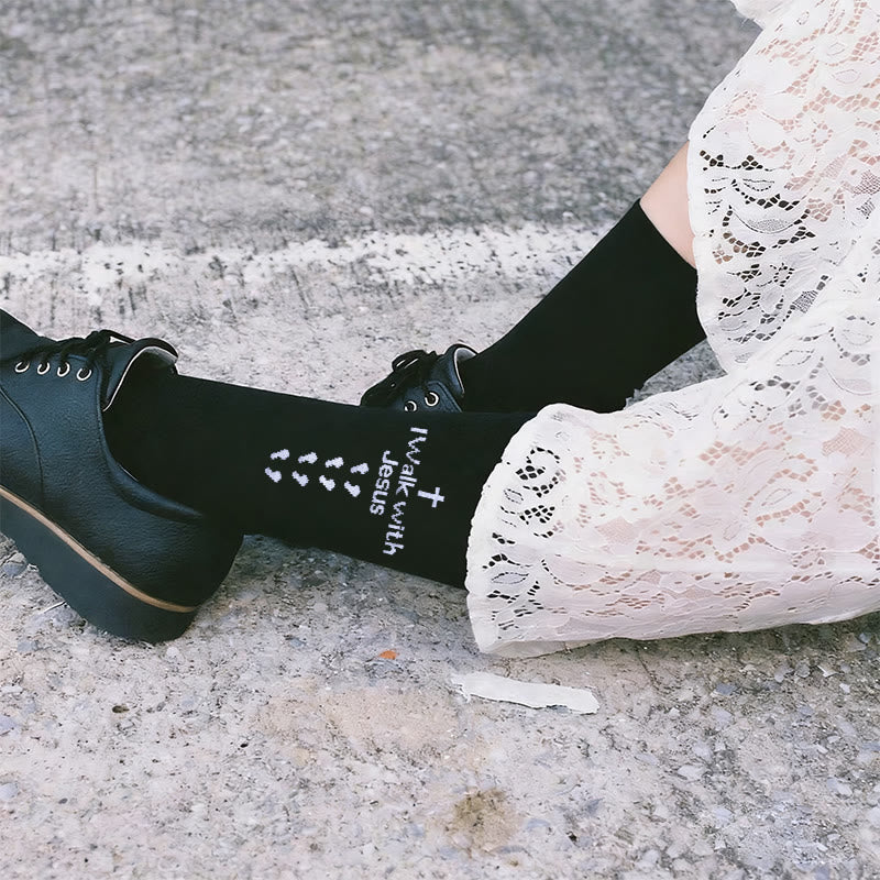 Calzini unisex bicolore con scritta "Cammina con Gesù" Christianartworkshop - image 3