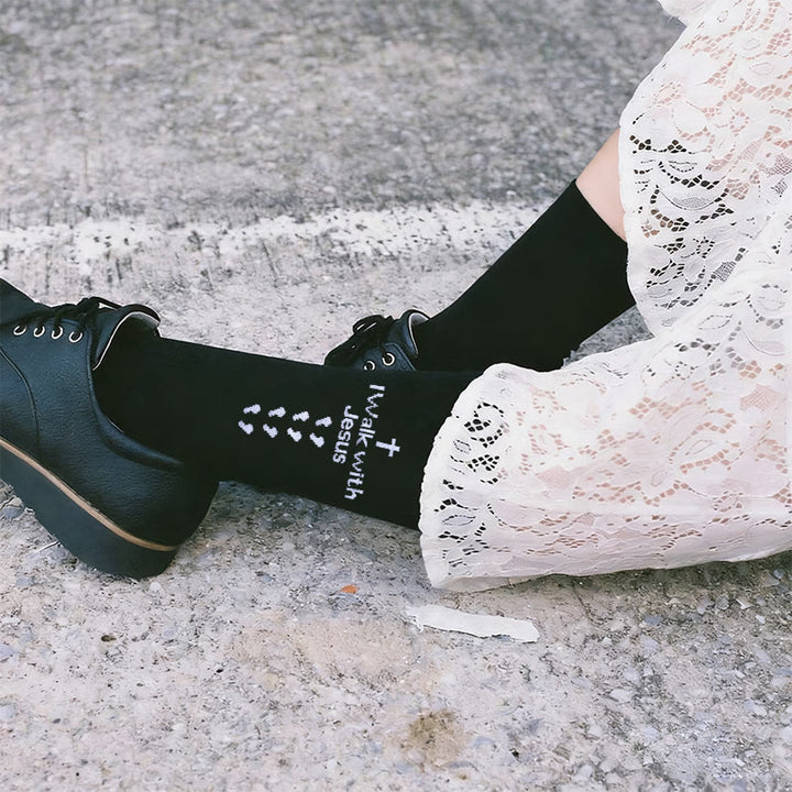 Calzini unisex bicolore con scritta "Cammina con Gesù" Christianartworkshop - image 3