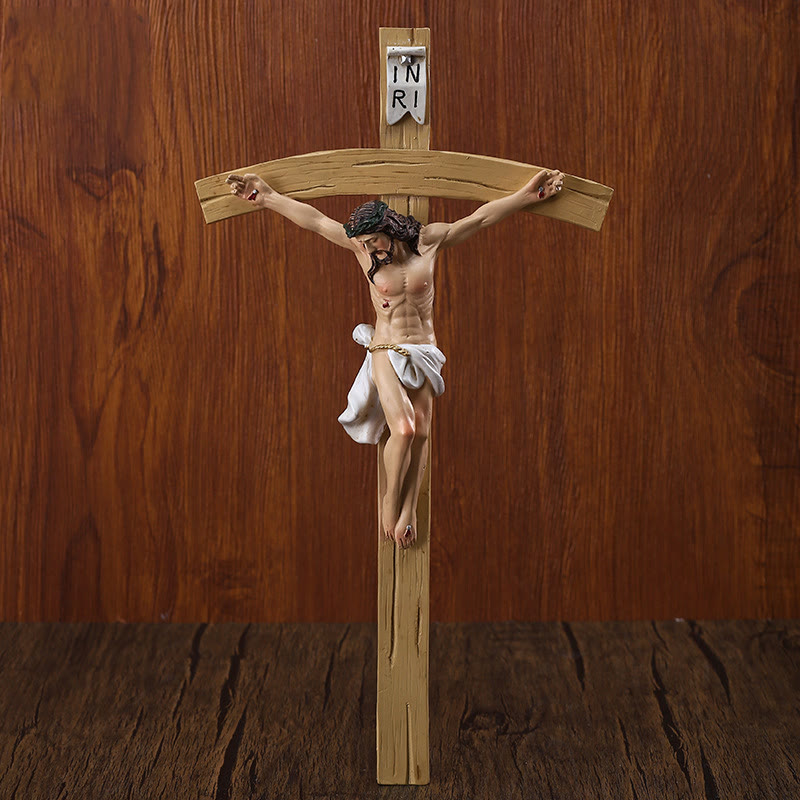 Christianartworkshop Figura di Gesù dettagliata su crocifisso in resina leggera: decorazione sacra - Crocifisso - image 0