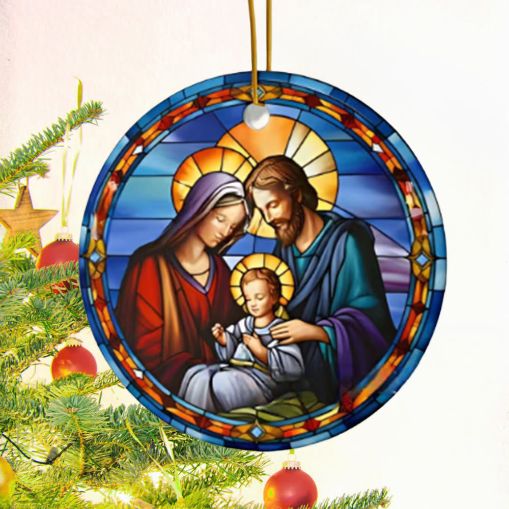 Christianartworkshop Stili di vetrate colorate Sacra Famiglia Natale Ornamenti appesi colorati A - image 1