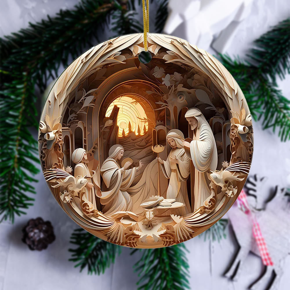Christianartworkshop Decorazioni natalizie da appendere in stile scultoreo Natività C - image 1