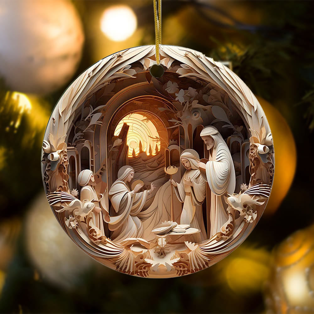 Christianartworkshop Decorazioni natalizie da appendere in stile scultoreo Natività C - image 3