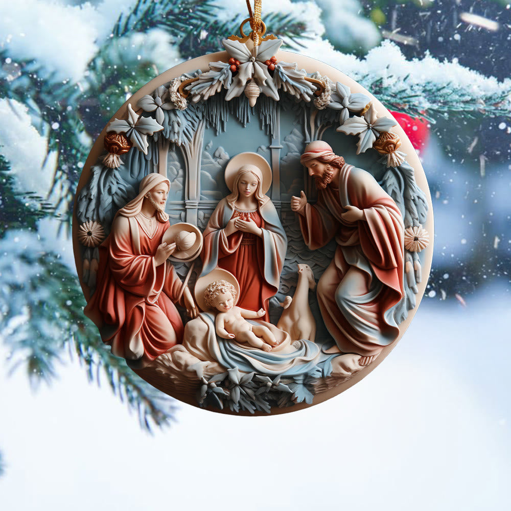 Christianartworkshop Decorazioni natalizie da appendere in stile retrò Natività A - image 1