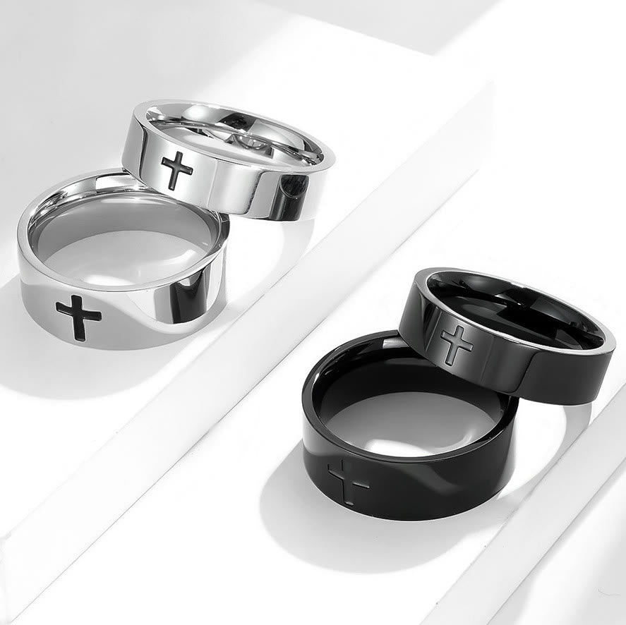 Christianartworkshop Anelli a croce minimalisti a due colori: fede - moda ispirata - Argento - 6 mm - US 6 - image 0