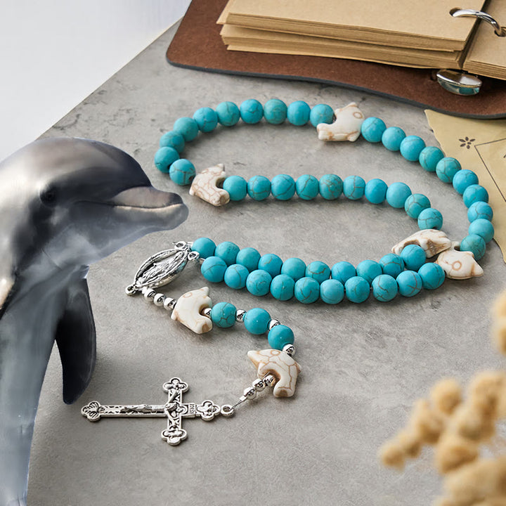Christianartworkshop Preghiera attraverso il mare con perline di delfino turchese Serenity Rosario animale - Rosario dei delfini - image 0