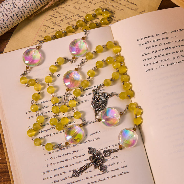 Christianartworkshop Rosario cattolico unico con perline arcobaleno Aurora di grandi dimensioni e medaglia della Sacra Famiglia - image 4