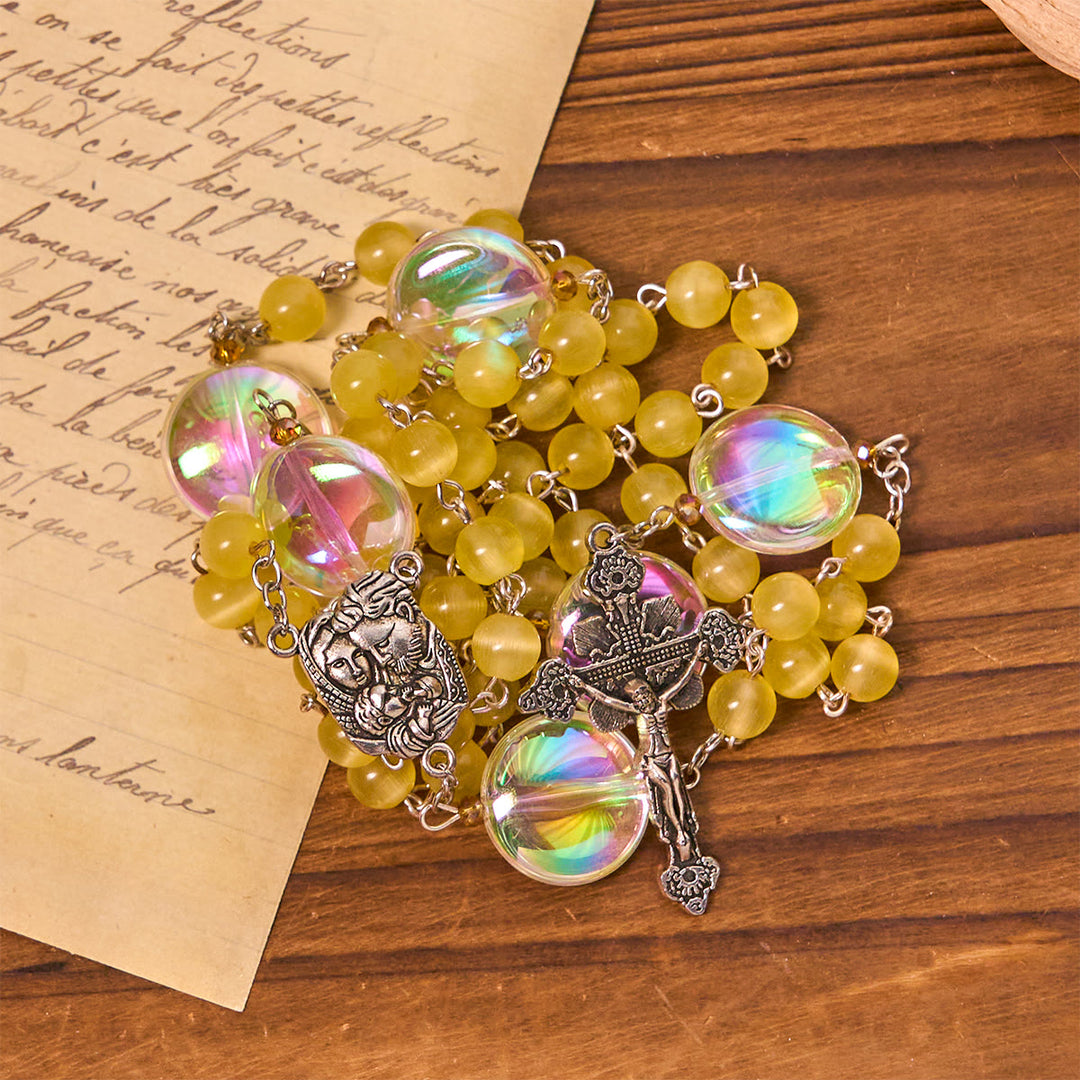 Christianartworkshop Rosario cattolico unico con perline arcobaleno Aurora di grandi dimensioni e medaglia della Sacra Famiglia - image 6