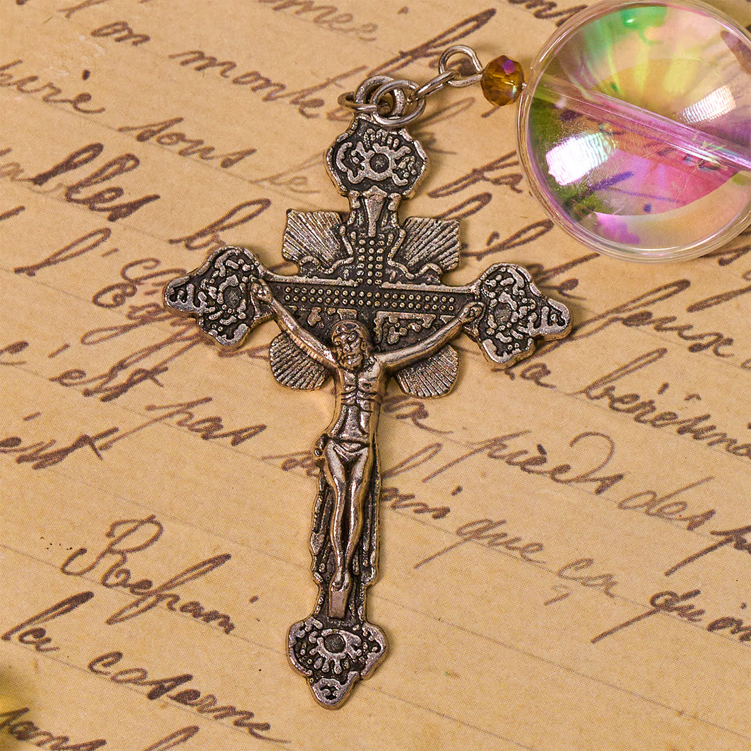 Christianartworkshop Rosario cattolico unico con perline arcobaleno Aurora di grandi dimensioni e medaglia della Sacra Famiglia - image 8