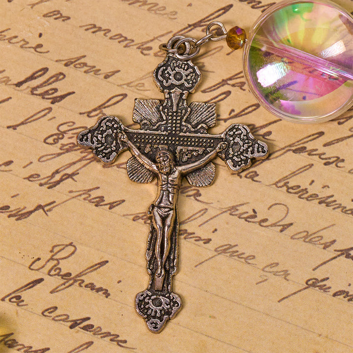 Christianartworkshop Rosario cattolico unico con perline arcobaleno Aurora di grandi dimensioni e medaglia della Sacra Famiglia - image 8