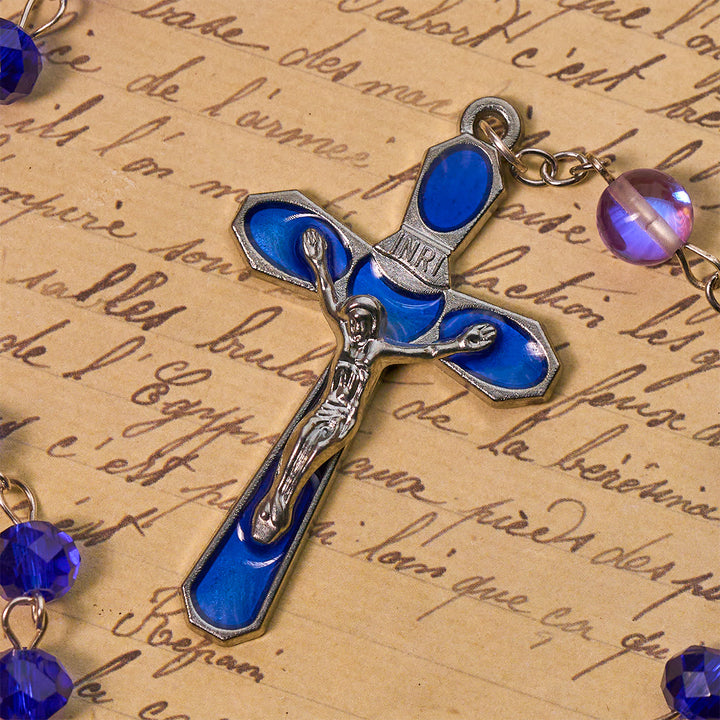 Christianartworkshop Rosario mistico con perline sfaccettate viola e blu e medaglia della Madonna in smalto - image 8