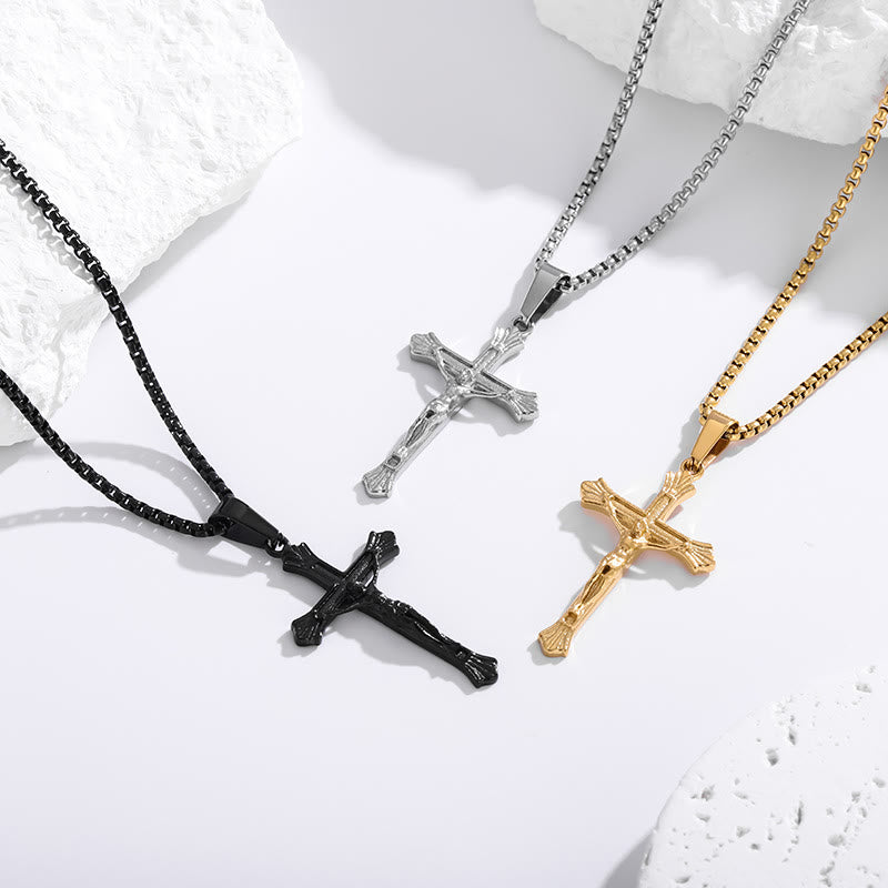 Christianartworkshop Collana con crocifisso di Gesù a tre colori: una fusione di fede e tonalità eleganti - D'oro - image 0