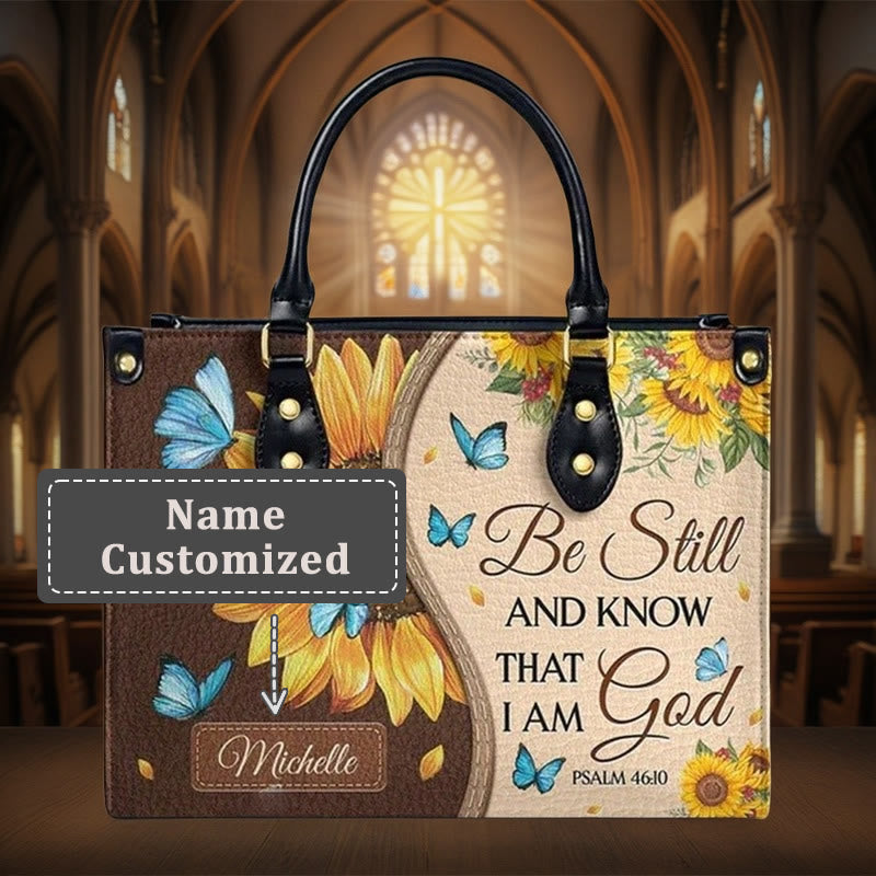 Christianartworkshop Borsa a mano in pelle personalizzata Girasole - Farfalla con ispirazione biblica - XL - Nome personalizzato - image 5