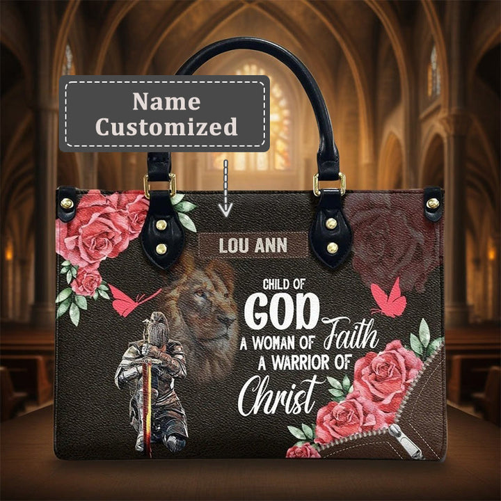 Borsa a mano in pelle personalizzata Leone di Giuda con motivo floreale guerriero Christianartworkshop - XL - Nome personalizzato - image 4