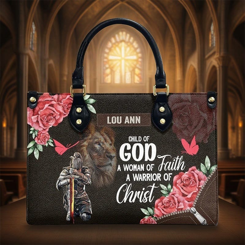 Borsa a mano in pelle personalizzata Leone di Giuda con motivo floreale guerriero Christianartworkshop - image 5