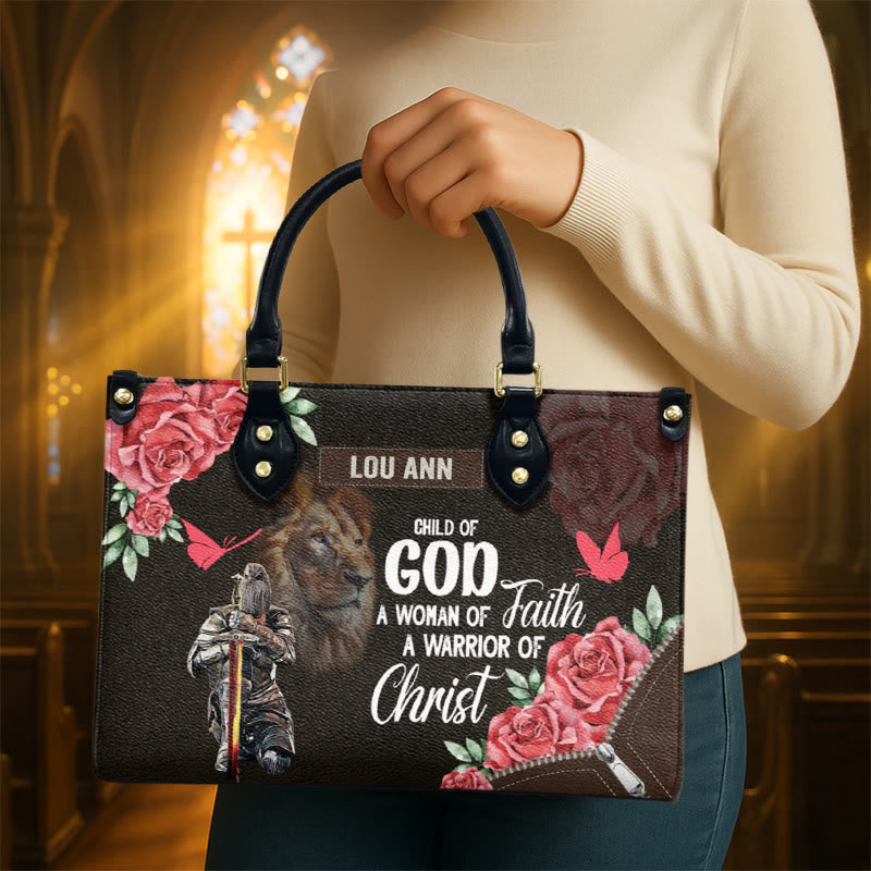 Borsa a mano in pelle personalizzata Leone di Giuda con motivo floreale guerriero Christianartworkshop - image 1