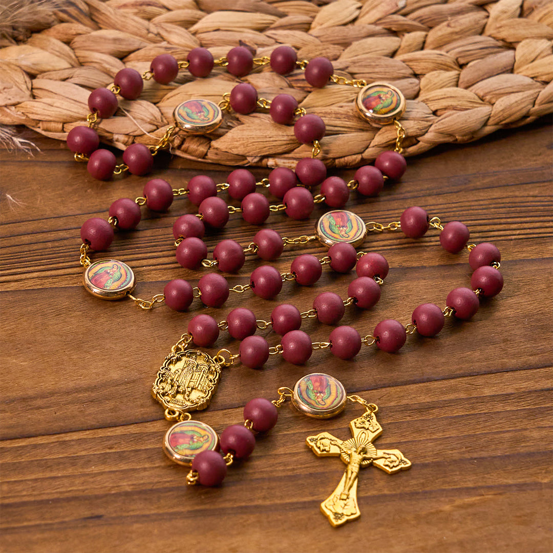 Christianartworkshop Rosario elegante color bordeaux con perla della Madonna di Guadalupe e medaglia di Fatima - Nostra Signora - image 0