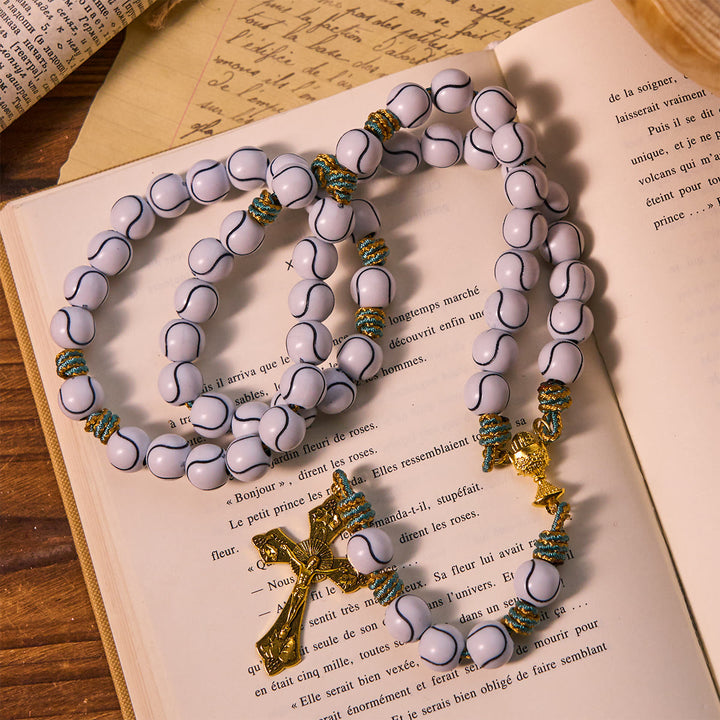 Christianartworkshop Sports - Rosario con palline da tennis centrate, crocifisso e Santo Graal - image 2