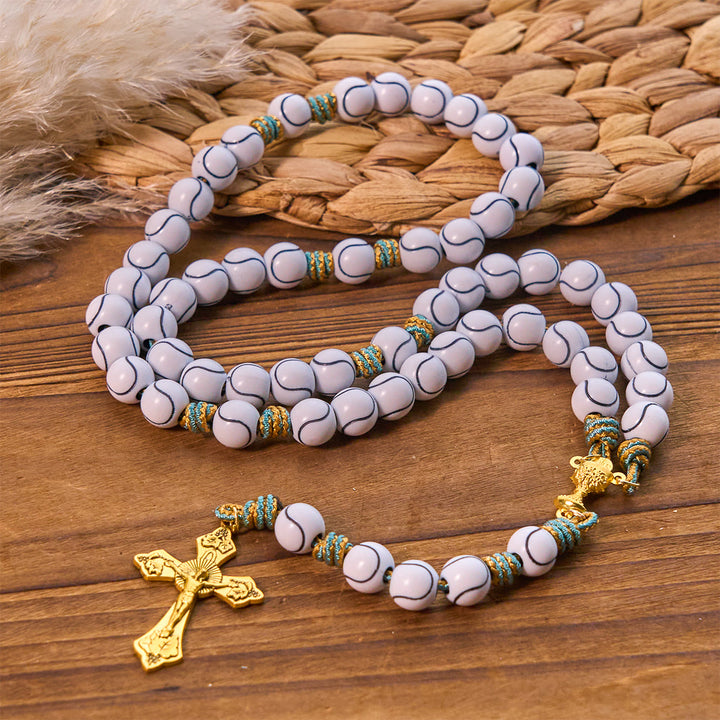 Christianartworkshop Sports - Rosario con palline da tennis centrate, crocifisso e Santo Graal - image 3