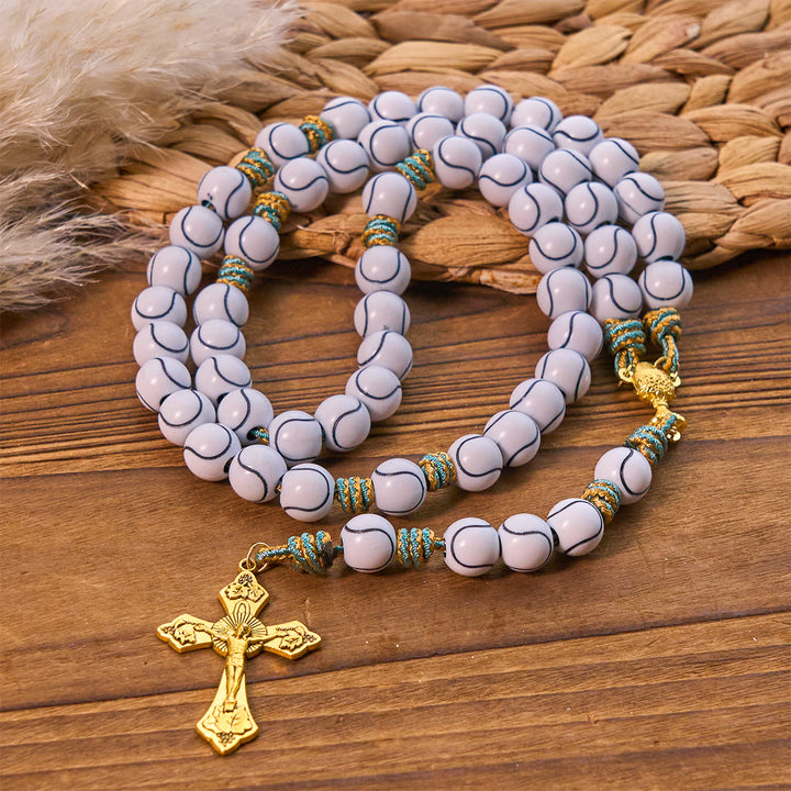 Christianartworkshop Sports - Rosario con palline da tennis centrate, crocifisso e Santo Graal - image 4