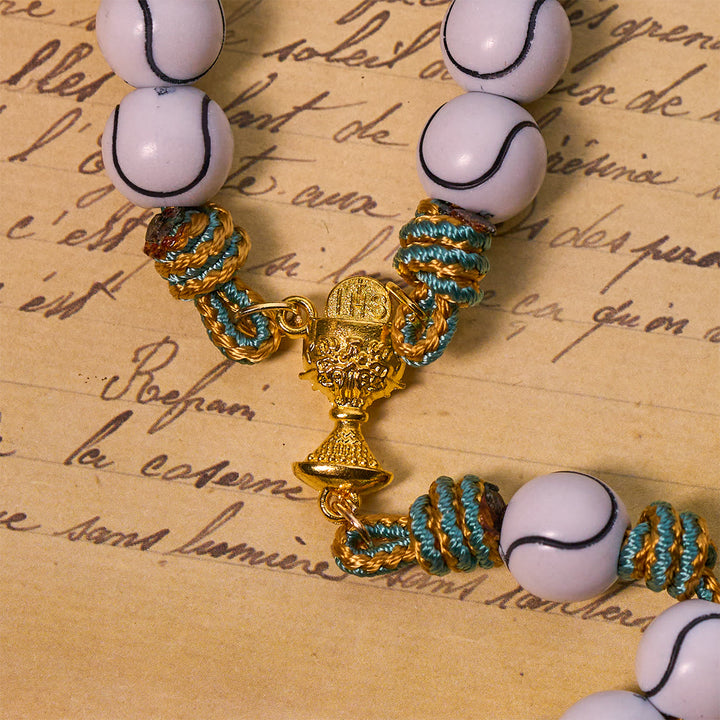 Christianartworkshop Sports - Rosario con palline da tennis centrate, crocifisso e Santo Graal - image 7