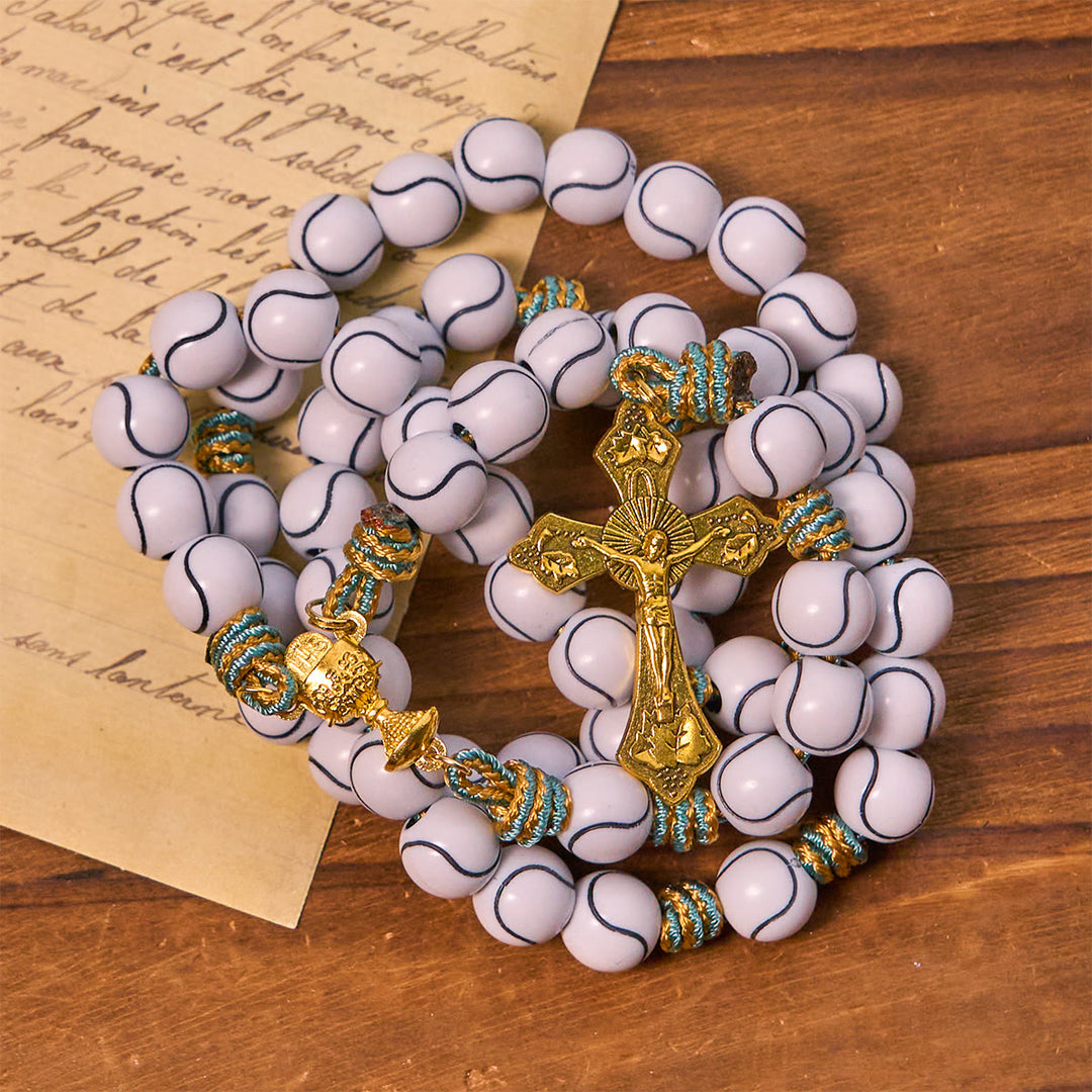 Christianartworkshop Sports - Rosario con palline da tennis centrate, crocifisso e Santo Graal - image 5