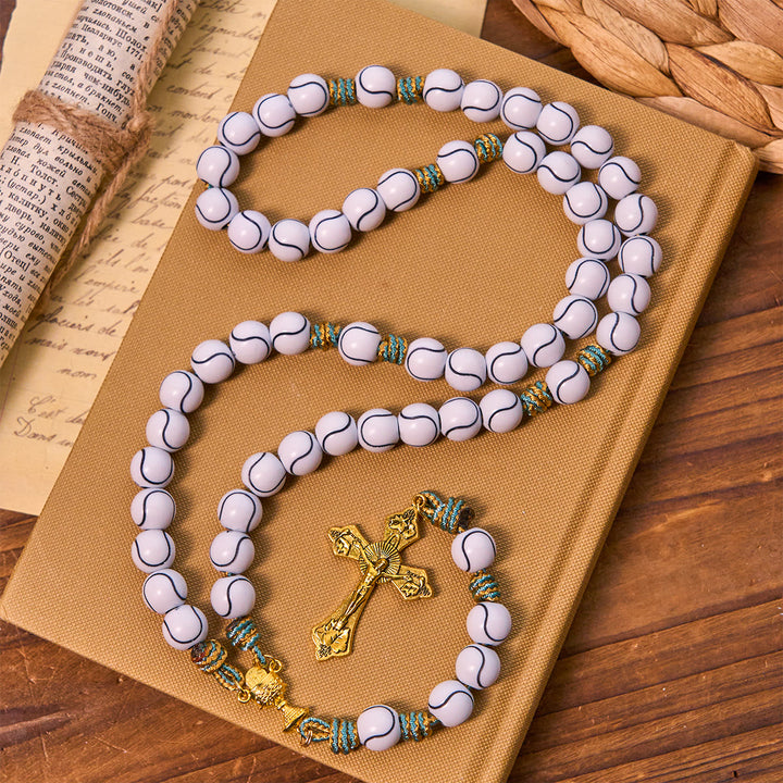 Christianartworkshop Sports - Rosario con palline da tennis centrate, crocifisso e Santo Graal - Rosario a tema tennis - image 0