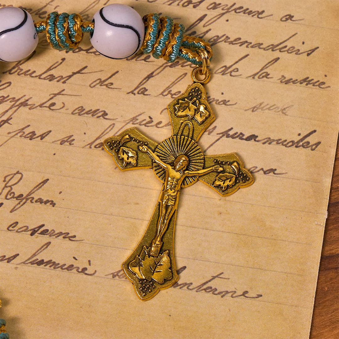 Christianartworkshop Sports - Rosario con palline da tennis centrate, crocifisso e Santo Graal - image 8