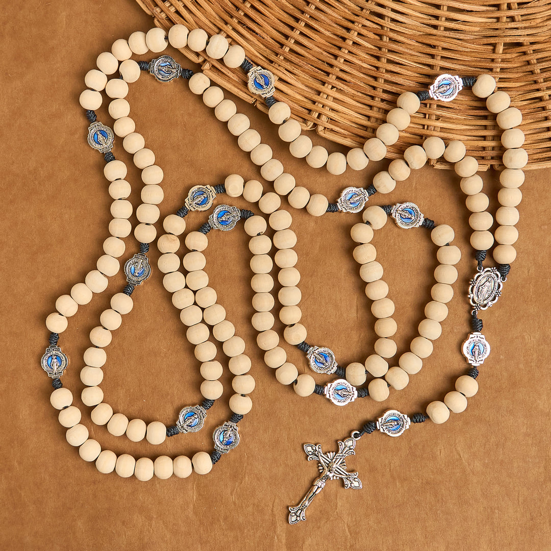 Christianartworkshop Rosario tradizionale da preghiera a quindici decadi con perline in avorio e medaglia miracolosa - image 6