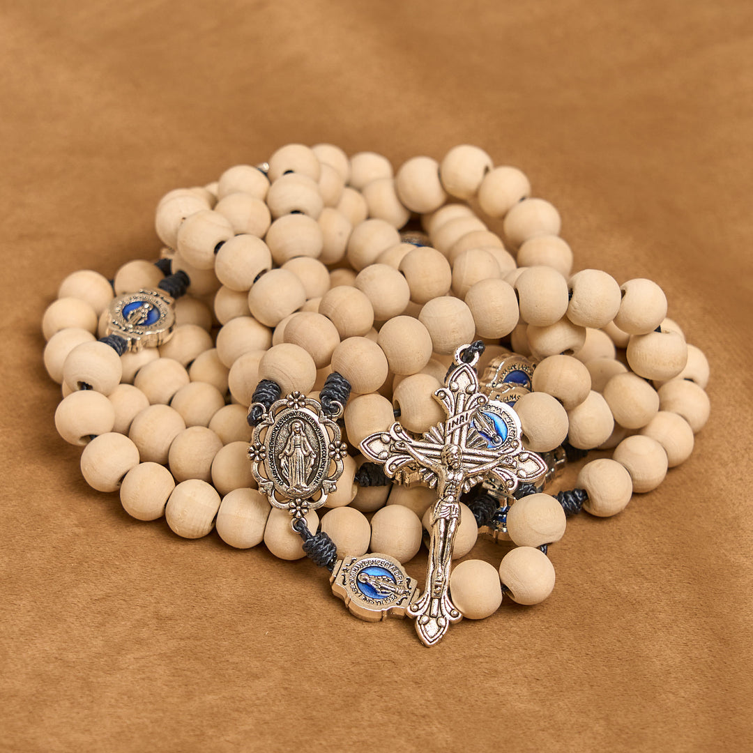 Christianartworkshop Rosario tradizionale da preghiera a quindici decadi con perline in avorio e medaglia miracolosa - image 7