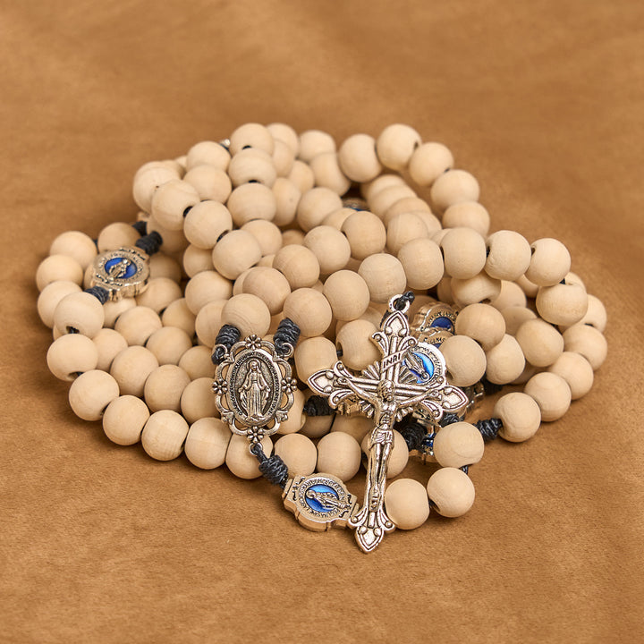 Christianartworkshop Rosario tradizionale da preghiera a quindici decadi con perline in avorio e medaglia miracolosa - image 7