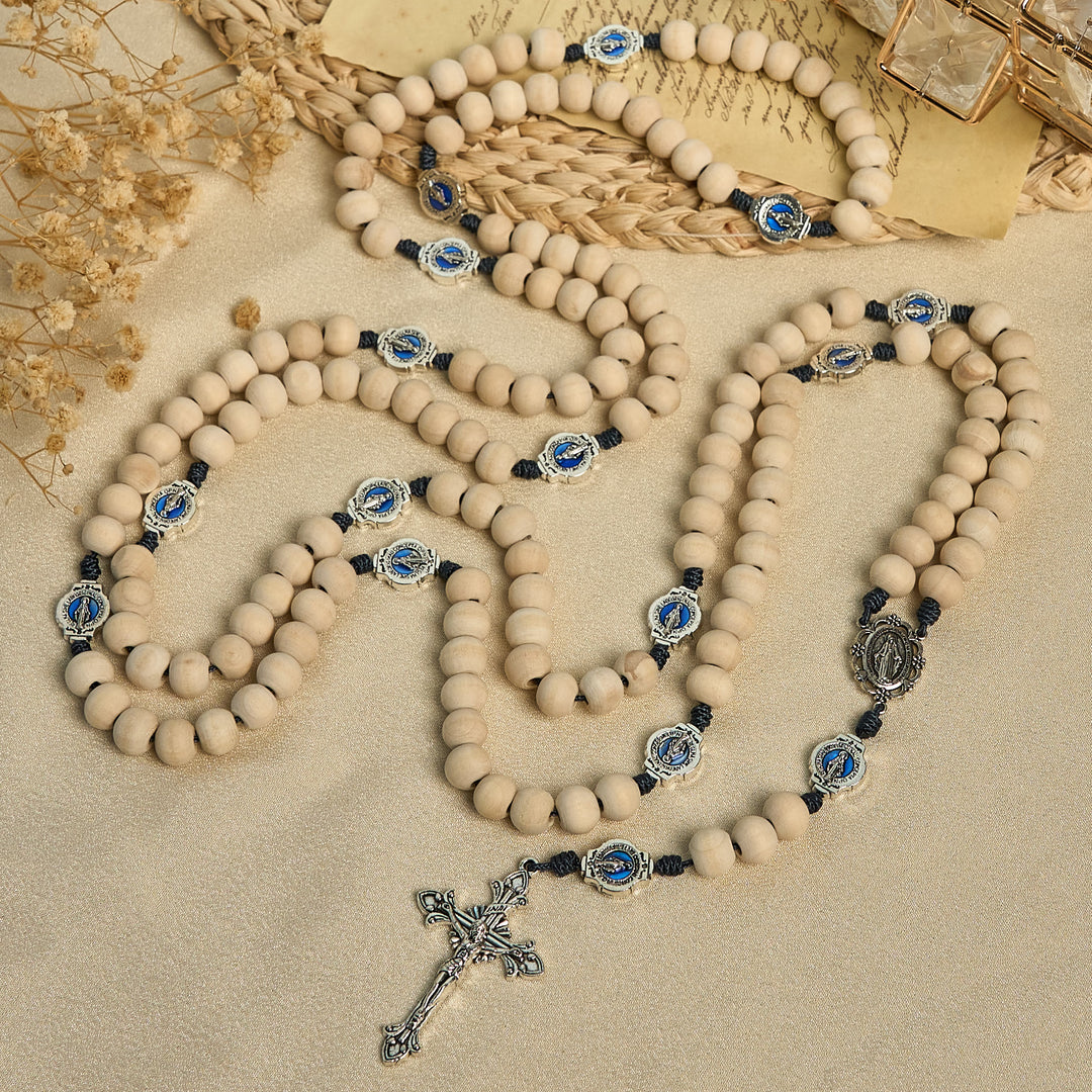 Christianartworkshop Rosario tradizionale da preghiera a quindici decadi con perline in avorio e medaglia miracolosa - Rosario delle 15 decine - image 0