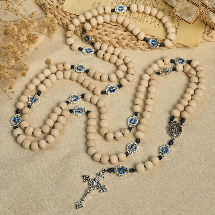 Christianartworkshop Rosario tradizionale da preghiera a quindici decadi con perline in avorio e medaglia miracolosa - Rosario delle 15 decine - image 0