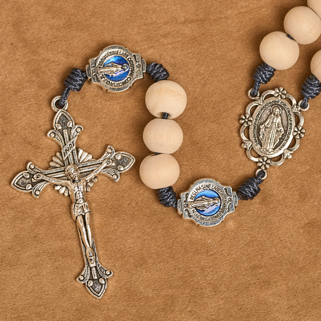 Christianartworkshop Rosario tradizionale da preghiera a quindici decadi con perline in avorio e medaglia miracolosa - image 9