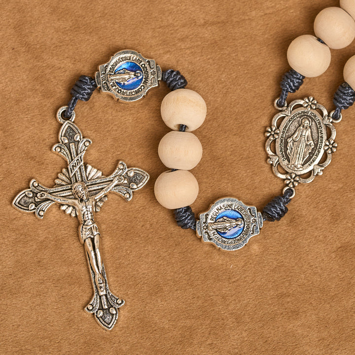 Christianartworkshop Rosario tradizionale da preghiera a quindici decadi con perline in avorio e medaglia miracolosa - image 9