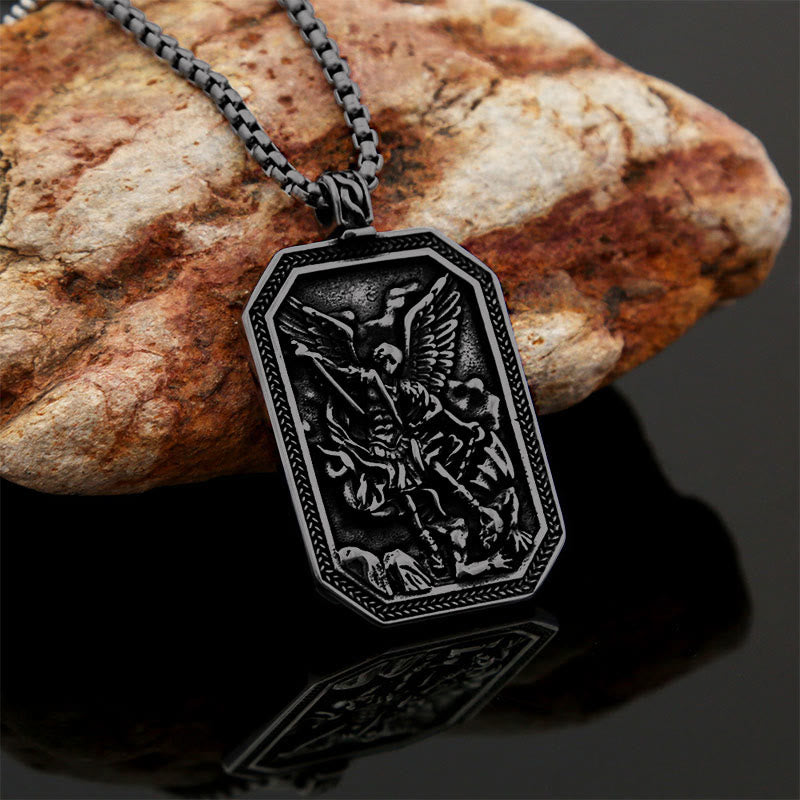 Christianartworkshop Collana con ciondolo in acciaio inossidabile con protezione di San Michele Arcangelo in stile classico - Retro-nero - image 19