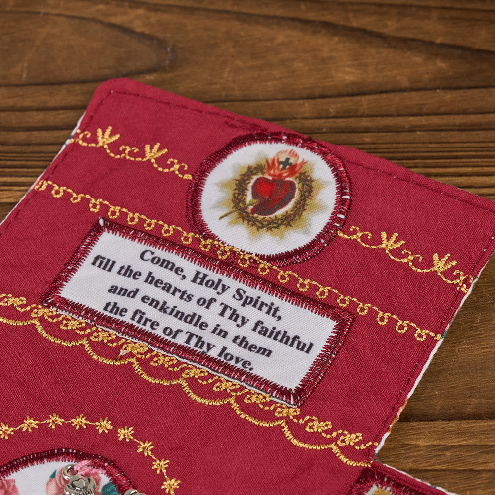 Christianartworkshop Reliquiario tascabile in tessuto ricamato a 4 colori con croce argentata inclusa all'interno - image 15