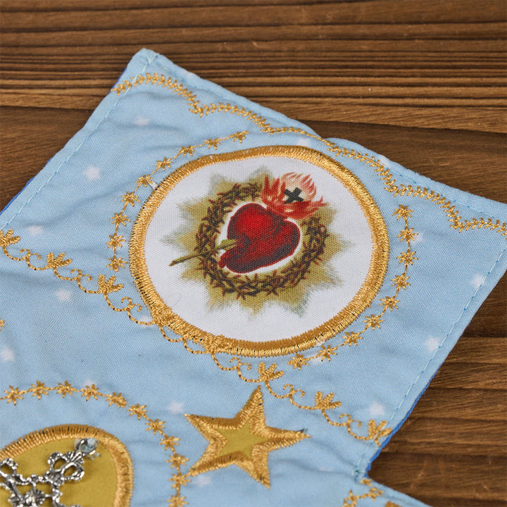 Christianartworkshop Reliquiario tascabile in tessuto ricamato a 4 colori con croce argentata inclusa all'interno - image 29