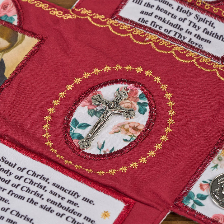 Christianartworkshop Reliquiario tascabile in tessuto ricamato a 4 colori con croce argentata inclusa all'interno - image 13