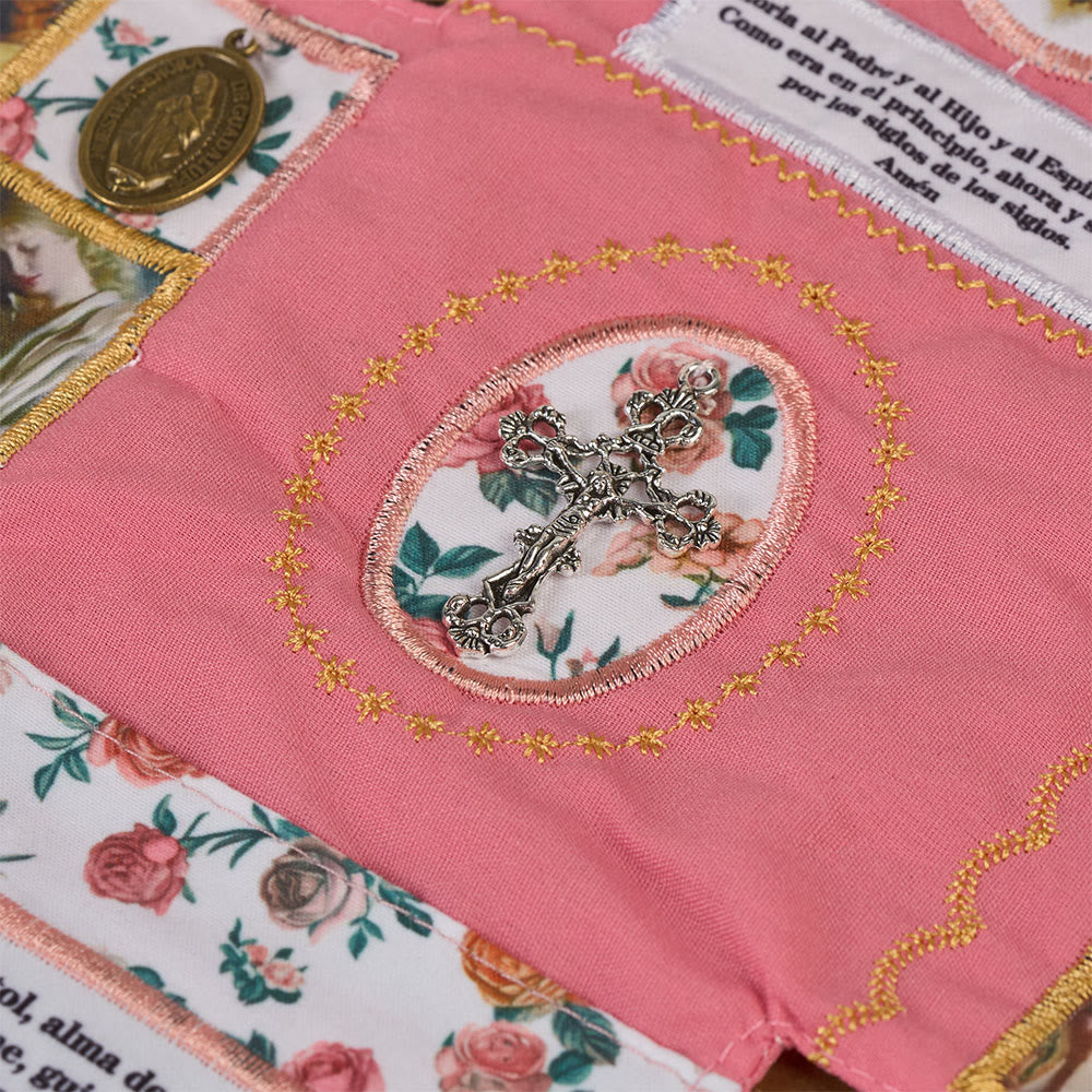 Christianartworkshop Reliquiario tascabile in tessuto ricamato a 4 colori con croce argentata inclusa all'interno - image 18