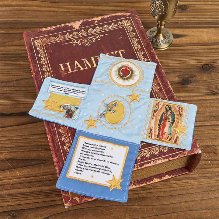 Christianartworkshop Reliquiario tascabile in tessuto ricamato a 4 colori con croce argentata inclusa all'interno - image 11