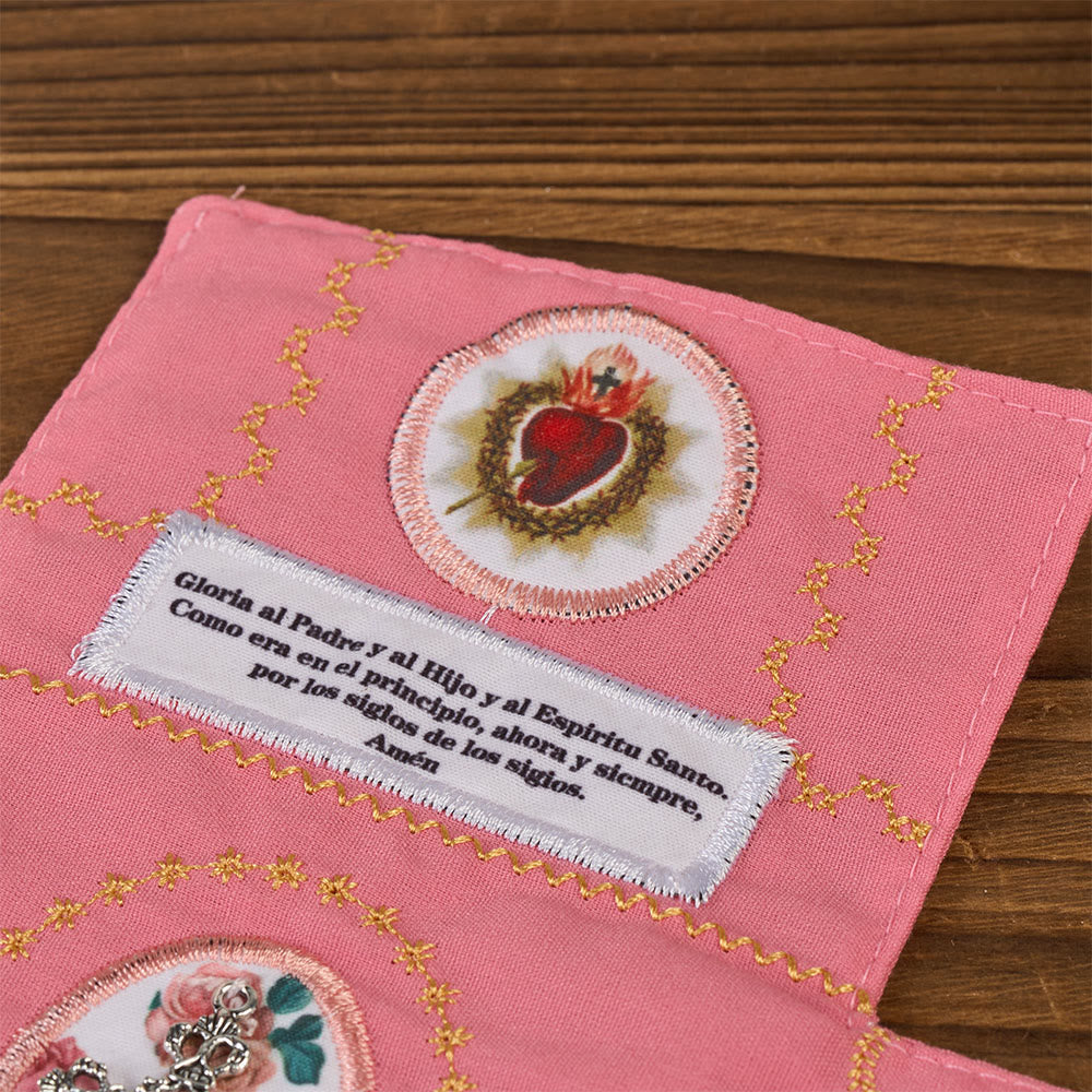 Christianartworkshop Reliquiario tascabile in tessuto ricamato a 4 colori con croce argentata inclusa all'interno - image 20