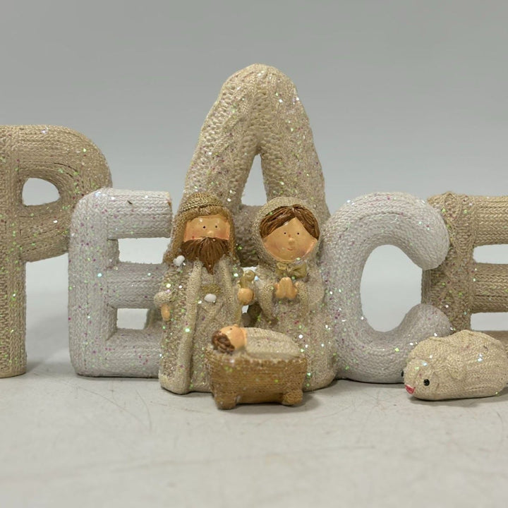 Christianartworkshop Beige Glitter Letter Series Natività Decorazione Natalizia Statua in Resina - PACE - image 1