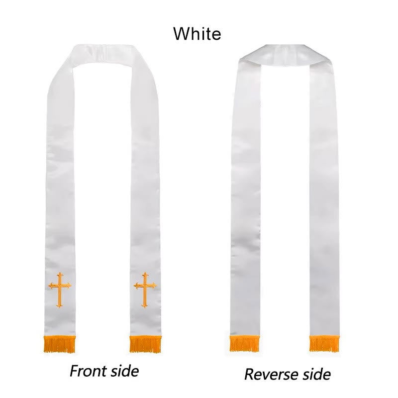 Christianartworkshop Stola clericale multicolore con collo dritto e elegante bordo a nappa - Bianco - image 1