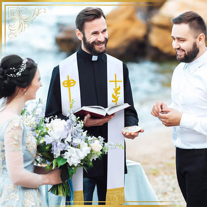 Christianartworkshop Stola liturgica bianca pura con croce dorata e colomba dello Spirito Santo - image 1
