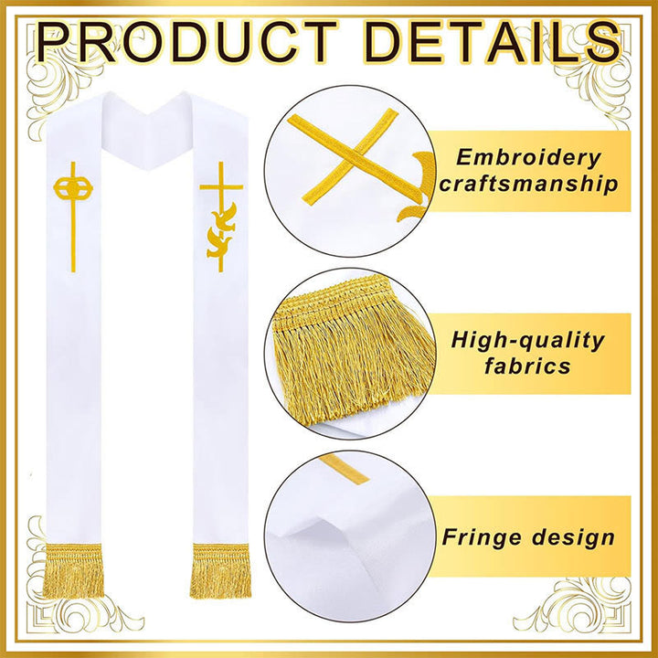Christianartworkshop Stola liturgica bianca pura con croce dorata e colomba dello Spirito Santo - image 3