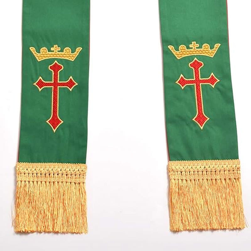 Stola clericale reversibile rossa e verde Christianartworkshop con croce e monogramma IHS - image 1