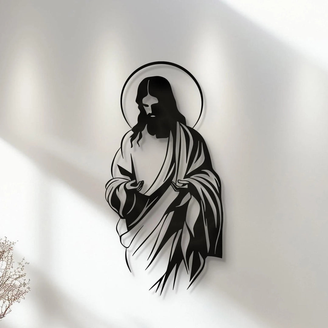Christianartworkshop Decorazione da parete in metallo raffigurante Gesù con aureola per una casa fedele - image 1